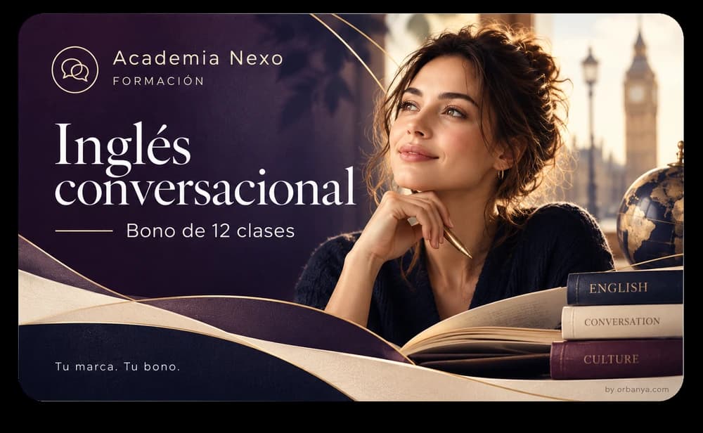 Propuesta de tarjeta de sesiones personalizada para Academia Nexo, negocio ficticio de clases de idiomas