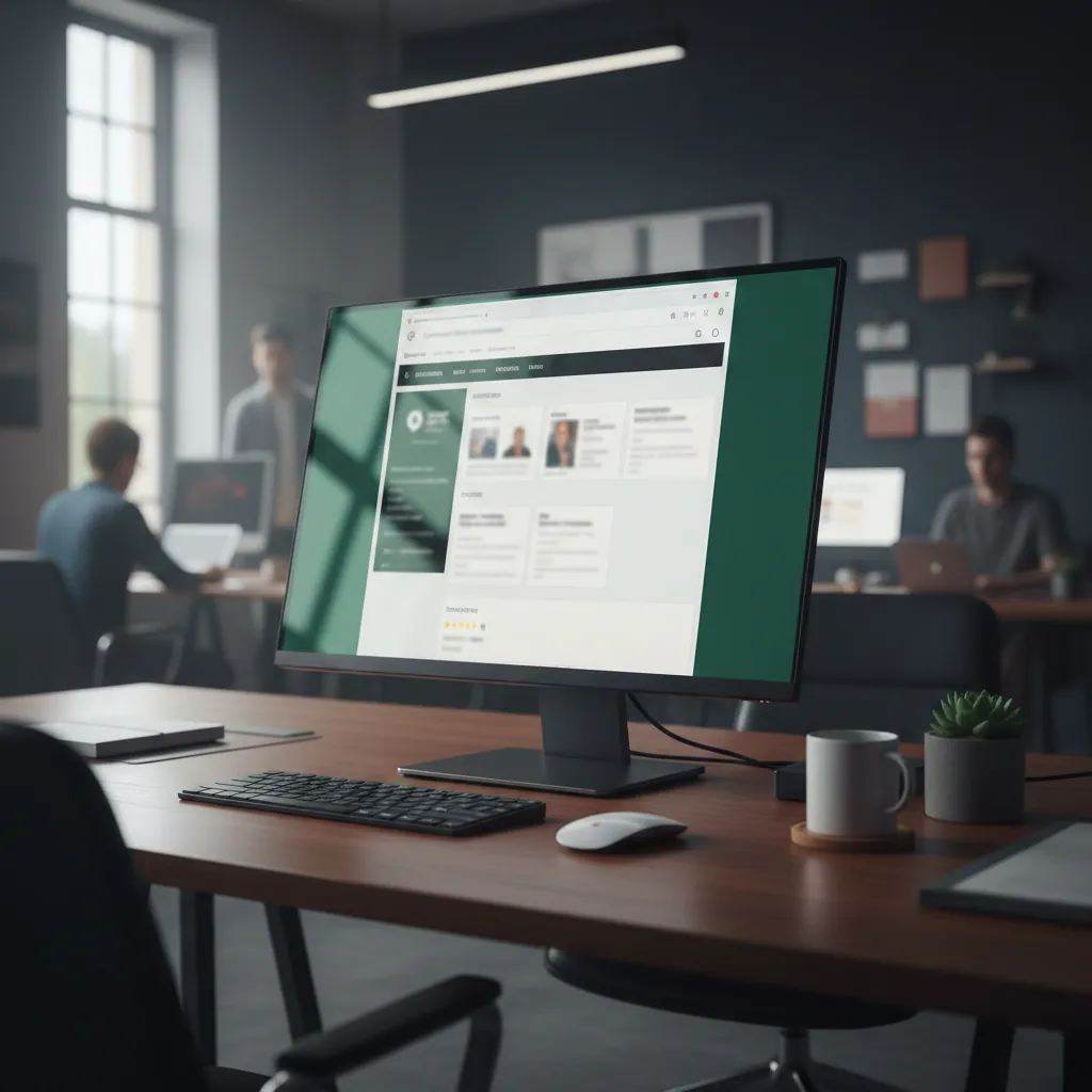 ficha-google-business-optimizacion-orbanya Pantalla de ordenador mostrando una ficha de Google Business optimizada.
